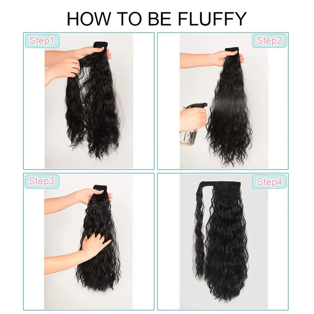 22 pouces maïs ondulé longue queue de cheval postiche synthétique envelopper sur pince pince à cheveux Ombre brun blond Extensions de cheveux queue de cheval coiffure