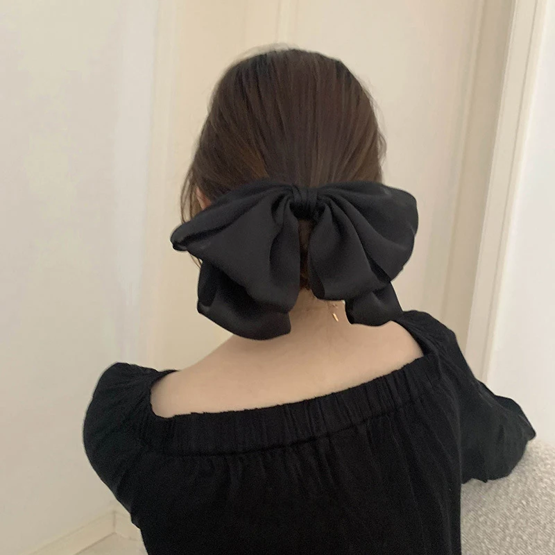 Fashion Bow Ribbon Elegant Hair Clips For Women Large Simple Solid Satin Bowknot Retro Headband Hairpins Hair Accessories Girls