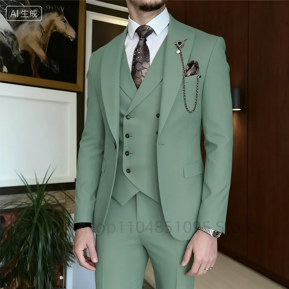 

Мужской формальный свадебный комплект Terno, облегающий комплект из 3 предметов, классический элегантный пиджак, пальто, жилет, брюки, ансамбль для жениха