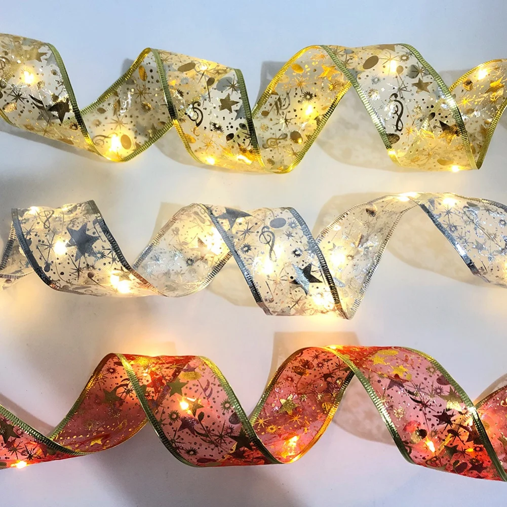 Christmas LED Ribbon Fairy Lights Christmas Decoration Xmas Tree Ornaments for Home DIY Bows Light String Navidad New Year 2024