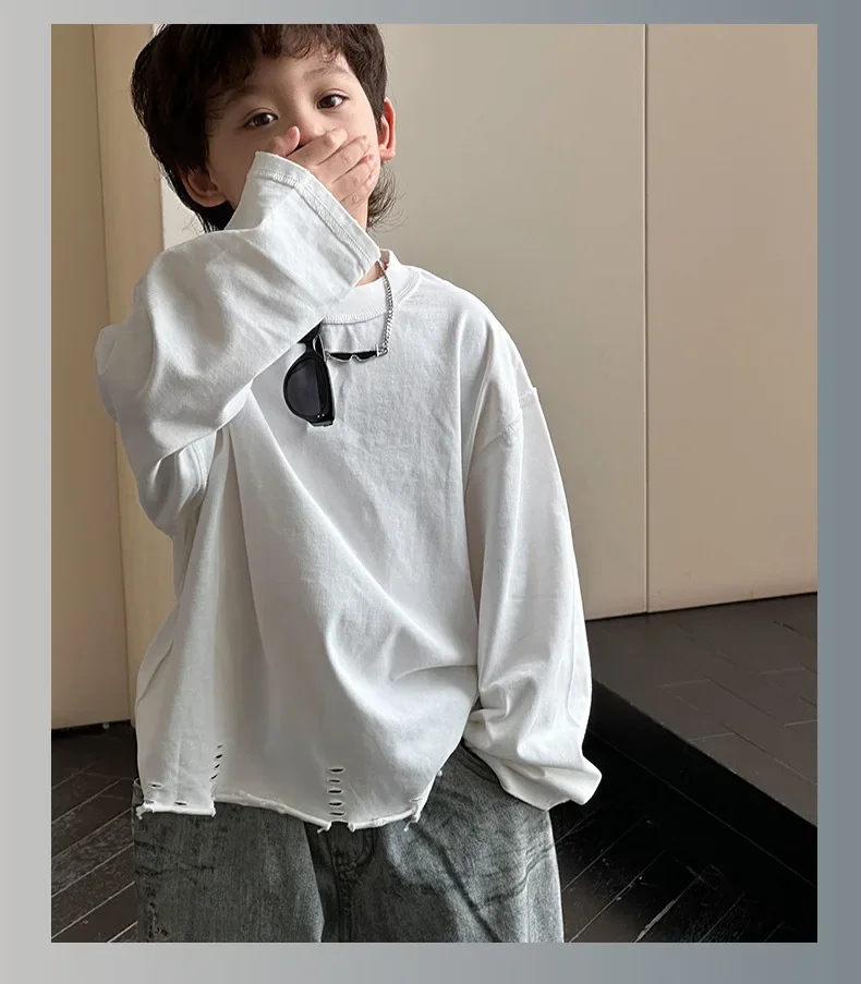 子供の長袖クルーネックTシャツ,男の子のための美しいトップス,韓国スタイル,新しい,秋,2022