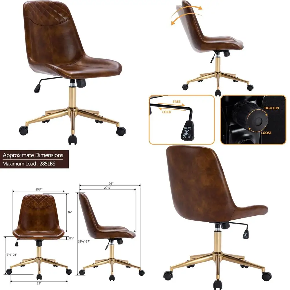 كرسي دوار معاصر من جلد البولي يوريثان مع قاعدة ذهبية لمكتب المكتب المنزلي باللون البني الأصفر #1