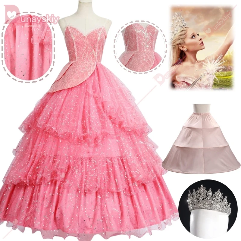 Wicked Glinda Cosplay Witches Costumes Clothes 2024 Movie Party Role-playing Princesses Pink Suit Dress Ball Gown Robe Hat