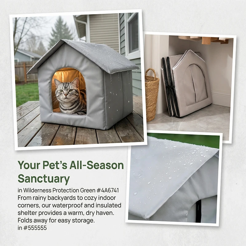Wasserdichtes Katzenhaus für den Außenbereich, faltbares Katzenbett, Haustierunterstand, warmes, isoliertes kleines Hundehaus für draußen und drinnen, für streunende kleine Welpen – Detail 8