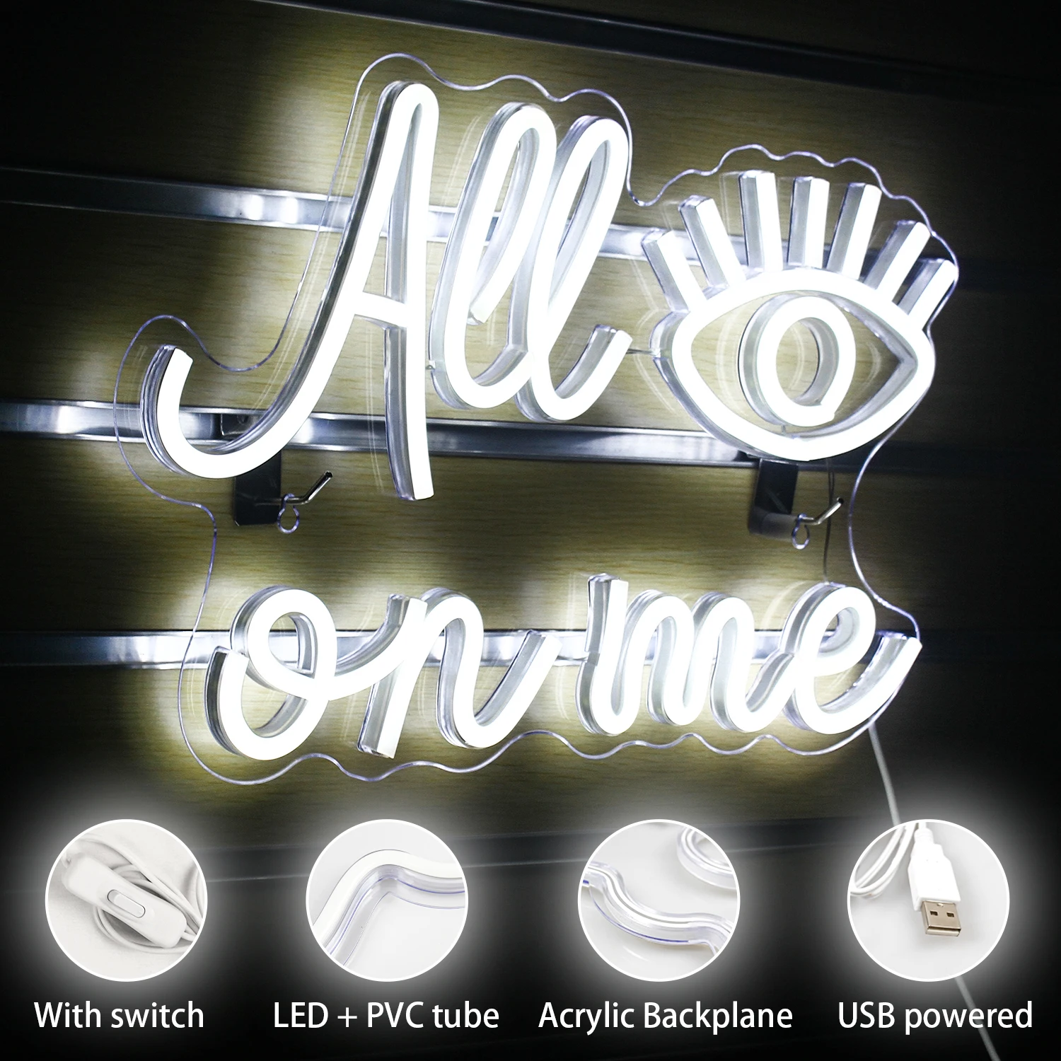 All Eyes on Me Neon Sign LED Room Wall Decor USB Powered With Switch Hanging Acrylic For Girls Bedroom Game Bar Wedding Party