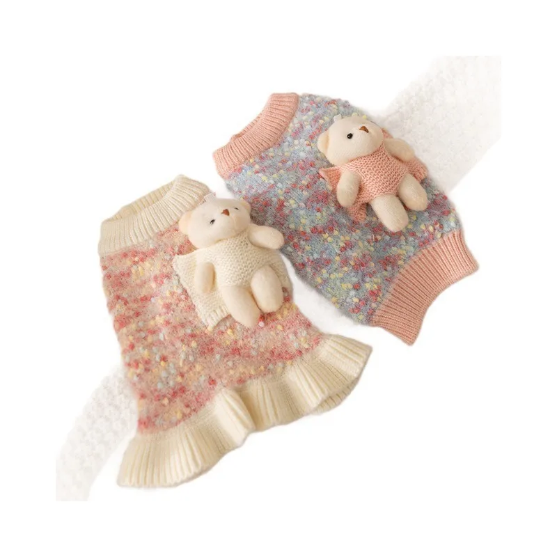 

Cozy Knitted Cat Sweater Two Legs Plush Teddy Bear Dress Soft Warm Thick Cute For Sphynx Devon Rex Hairless Cats Kittens Clothes