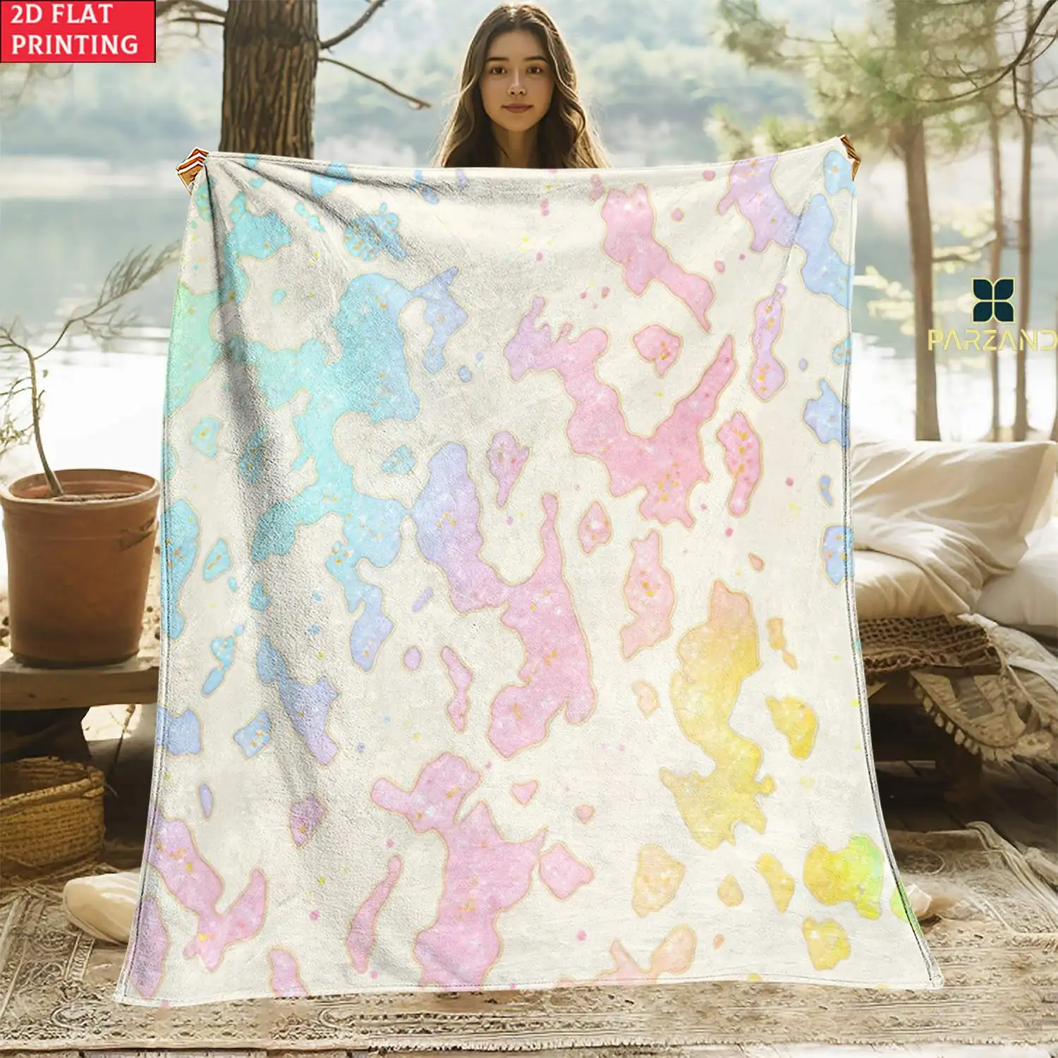 Throw Blanket Pastel Abstract Splash Print Soft Watercolor Design Soft Cozy Wrap For Bedroom Living Room And Dreamy Home Decor