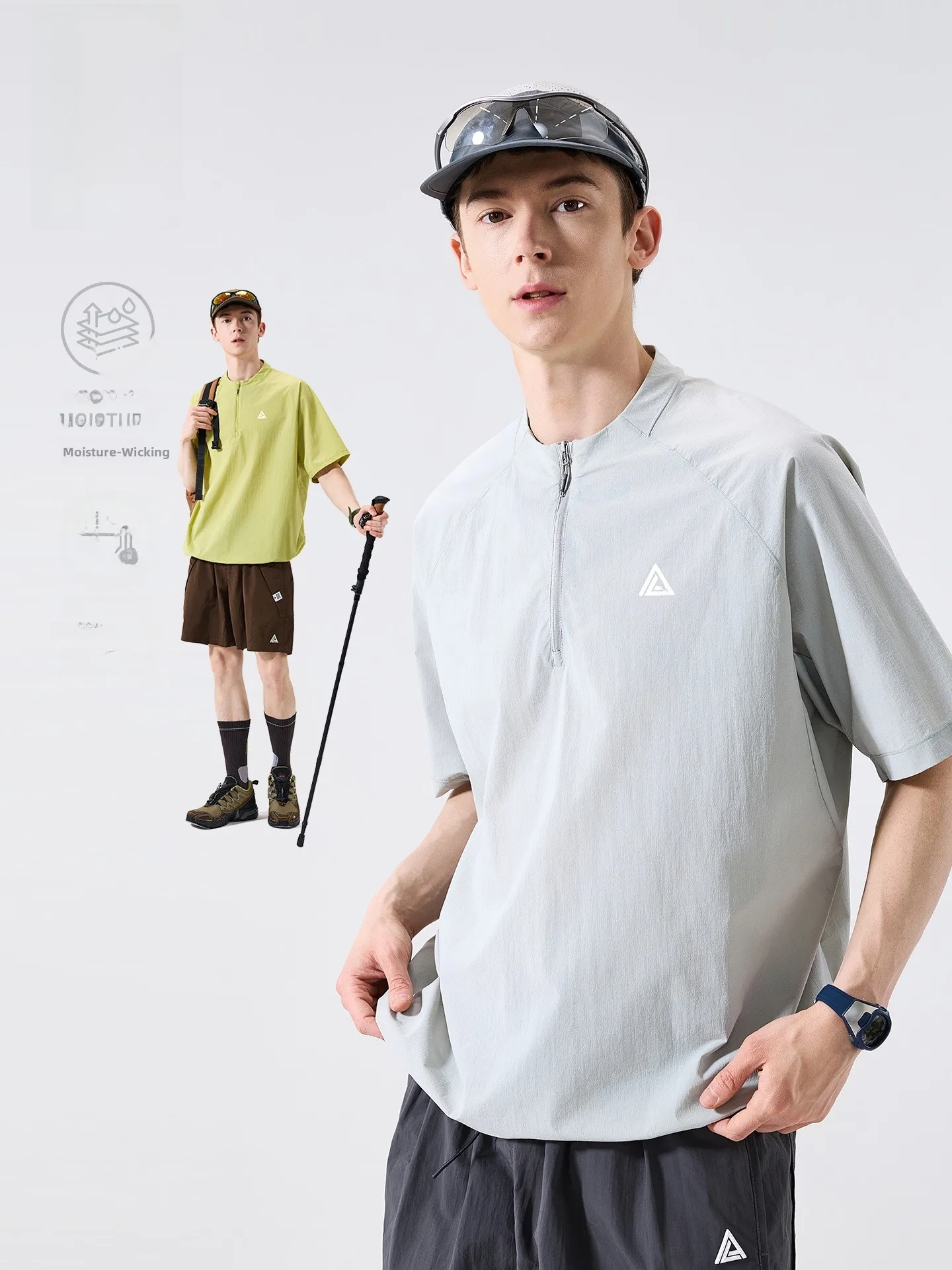 LAZY DAY Outdoor Quick Dry Half Zip Short Sleeve T-Shirt Men Summer Mountain Climbing Hiking Cool Feeling Sports Top