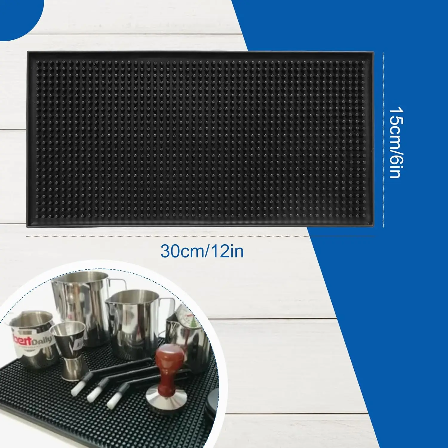 2pcs Tamper Mat Bar Mat Rubber Anti-slip PVC Coffee Bar Mats Waterproof Heat Resistant Durable Drain Mat for Home Cafe Coffee