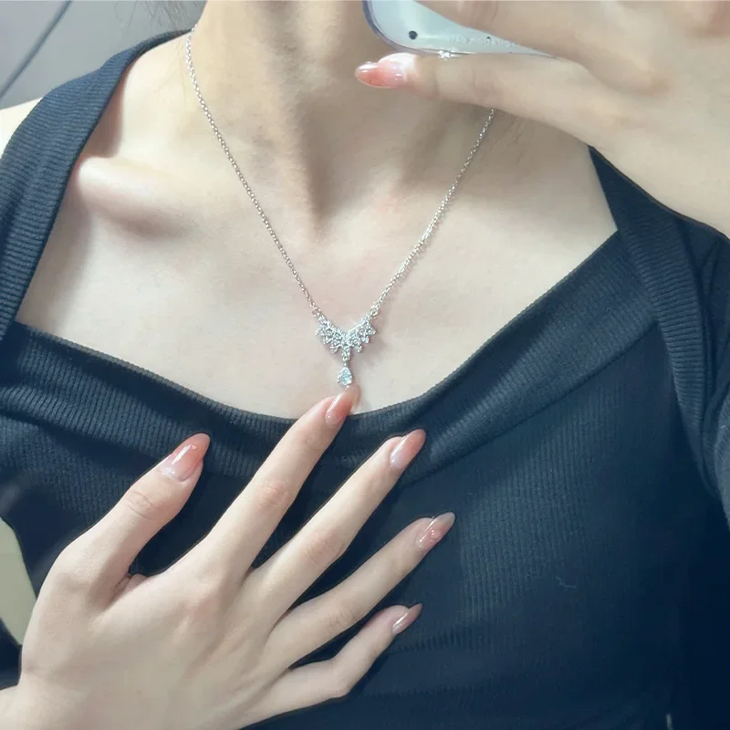 MDL Moissa!ite نمط تألق الملاك دمعة أجنحة ضوء قلادة فاخرة دمعة فو مويسان حقيقية الماس قلادة على هيئة ريشة #4