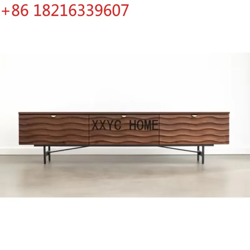 TAO TV Cabinet Modern Light Luxury Black Walnut Solid Wood TV Cabinet High-Grade Iron Foot Water Ripple Facade TV Cabinet