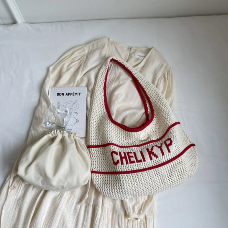 

Fashion Exquisite Letters Knitting Large Capacity Shoulder Bags Light Luxury Hot Trendy Stylish Design Casual Women's Tote Bags