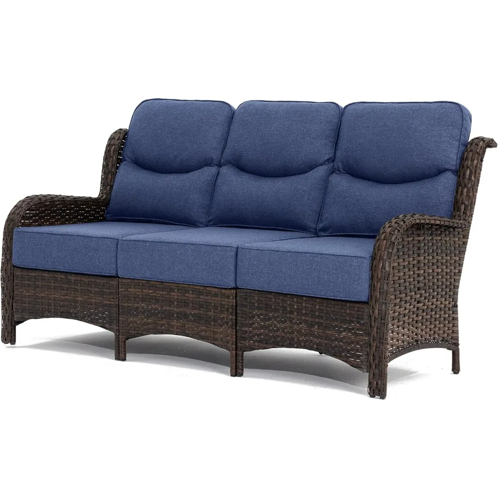 

Luxury Outdoor Furniture High Back Patio Sofa, Oversized 3-Seater Couch with 6'' Thick Cushions, Ideal for Porch, Poolside, Dec