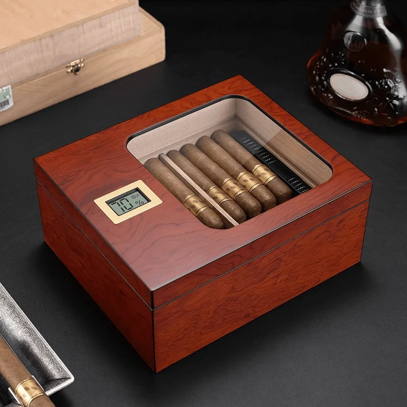 Cedar Wood Cigar Humidor Sealed Aging Large Capacity High Transparent Window