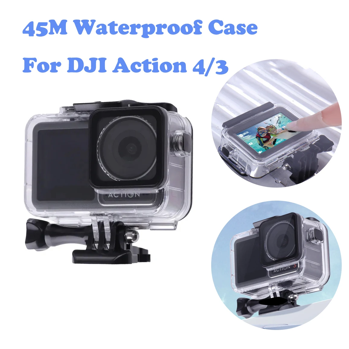 45M Waterproof Case For DJI Action 4 5 Pro Underwater Housing Diving Case Touch Screen Back Protective Cover Camera Accessory