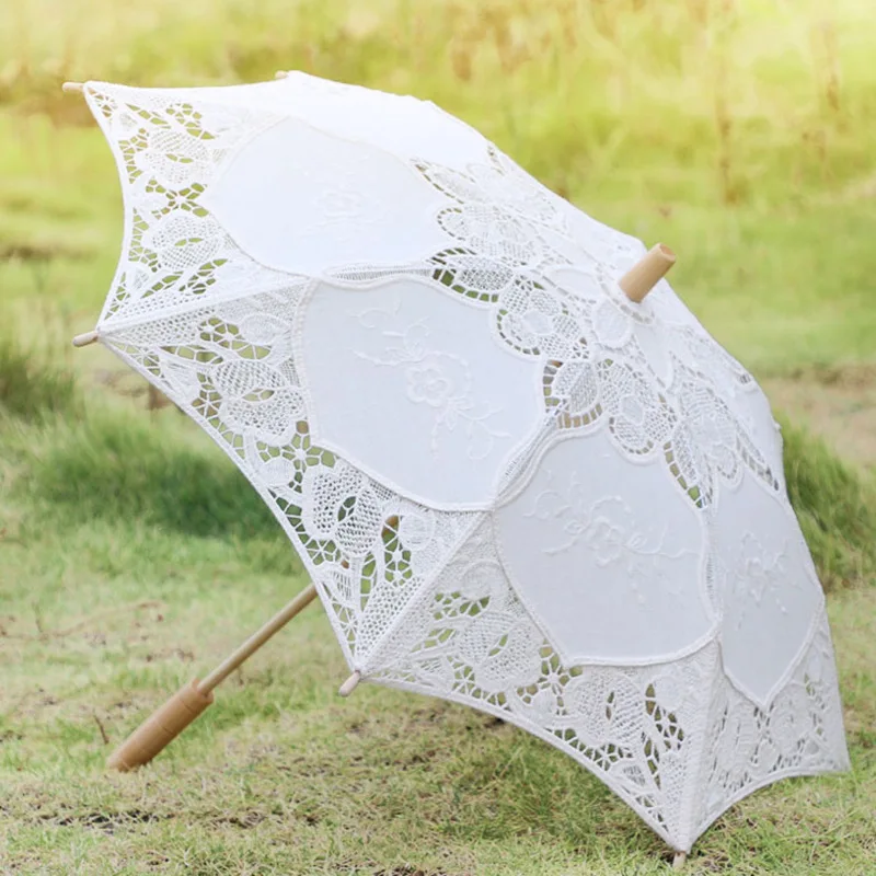 White Western bridal umbrella hollow lace wedding umbrella photography production prop umbrella lotus   industry fabric