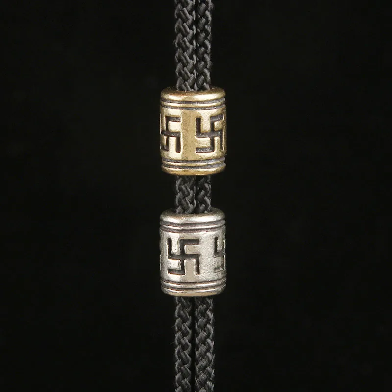 Brass Swastika Barrel Beads Prayer Beads DIY Spacer Beads Paracord Blade Charm Keychain Pendant Jewelry Craft Decor Handmade Acc