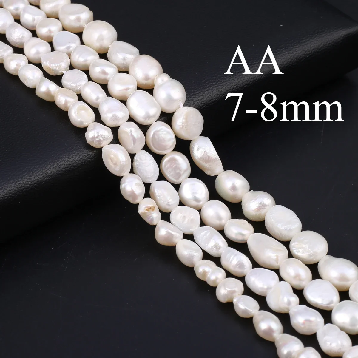 7-8mmAANatural Freshwater Pearl Threaded Round Shaped Spacer Straight Hole Bead Jewelry Making DIY Necklace Bracelet Accessories