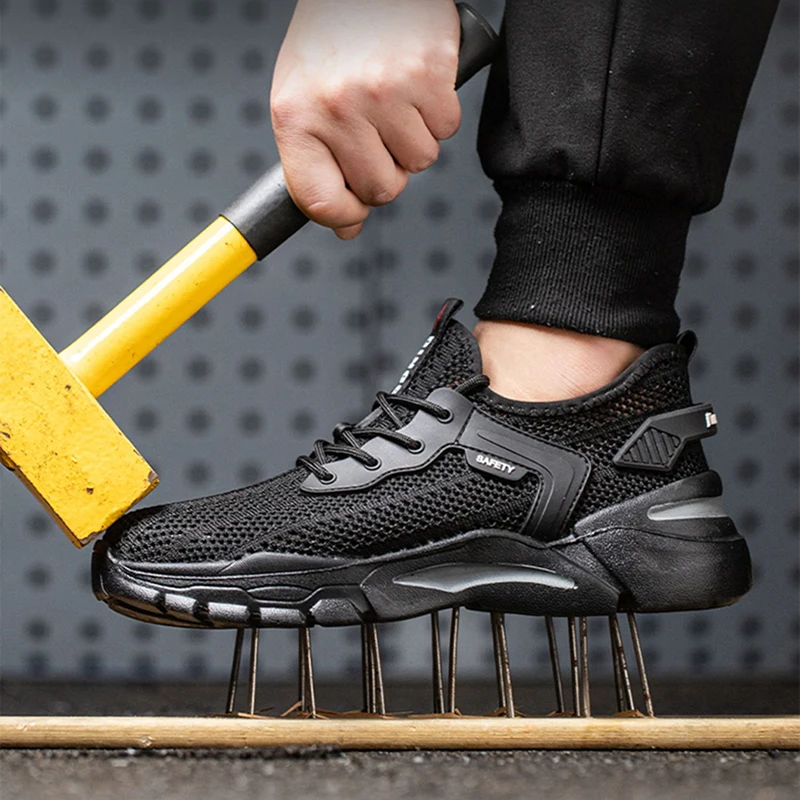 men fashion breathable steel toe caps shoes air mesh summer work boots outdoors worker safety sneakers security footwear protect