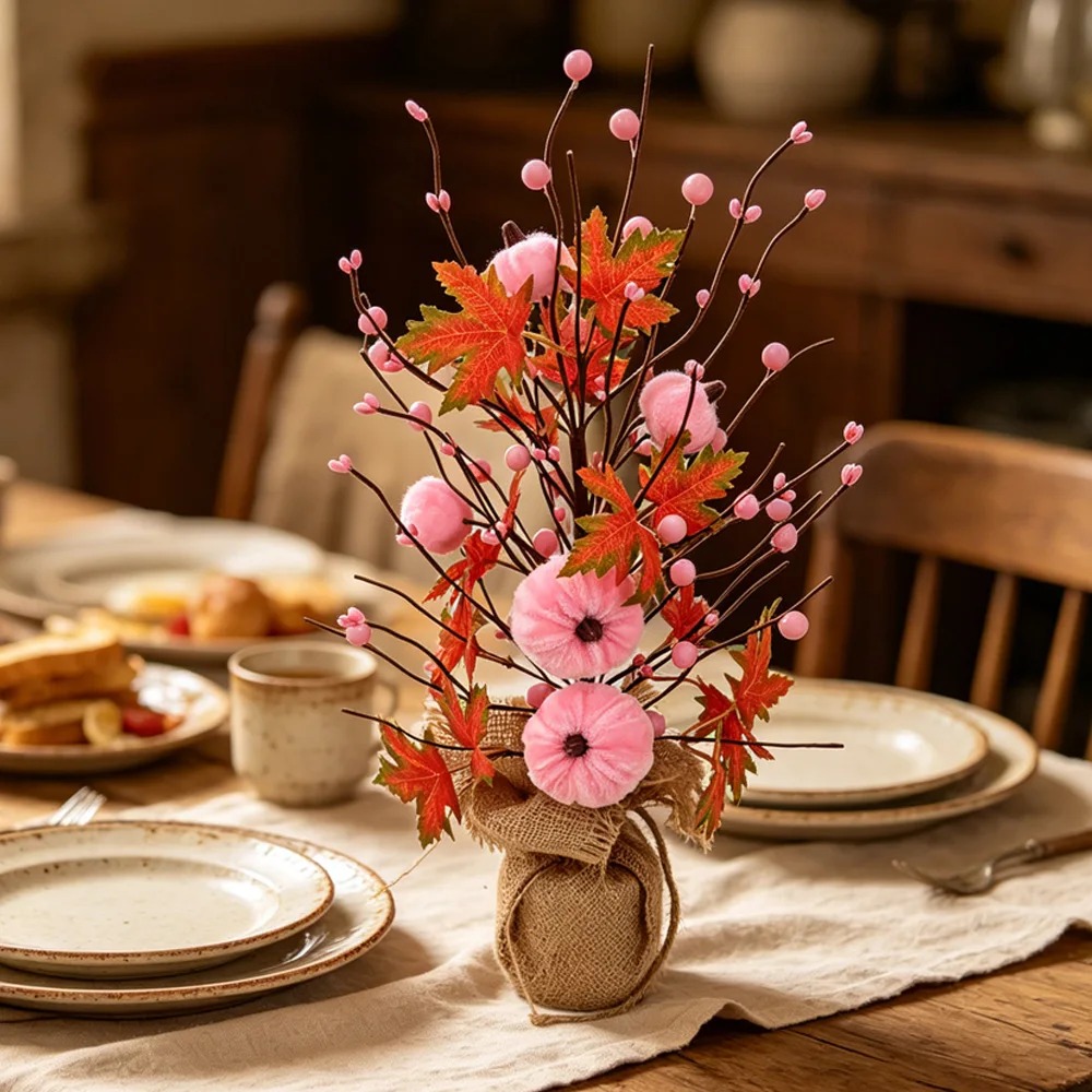 Autumn Thanksgiving Pumpkin Wreath Flower Vine Harvest Festival Dead Maple Lea Decoration Door Hanging Door Decor Arrangement