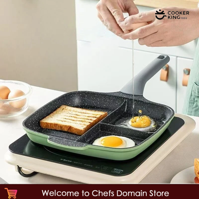 

COOKER KinG Non-stick Omelette Pot Three-Grid Flat Bottom Frying Pan Kitchen Dumpling Pancake Pot Breakfast Burger Frying Pan