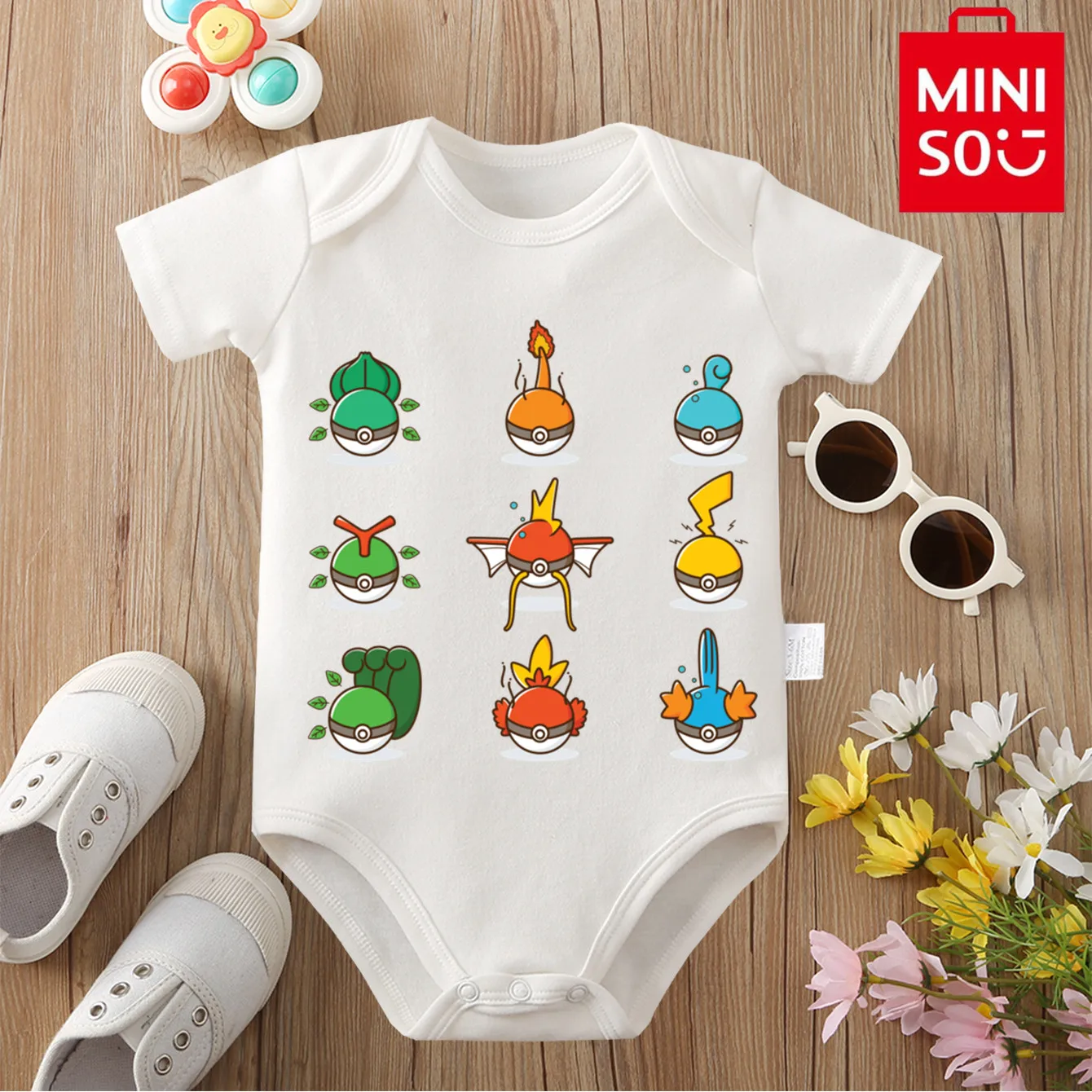 بدلة قطعة واحدة لطيفة على الطراز الياباني من MINISO Pocket Monster Swalot للأطفال من عمر 0 إلى 12 شهرًا لحديثي الولادة #1