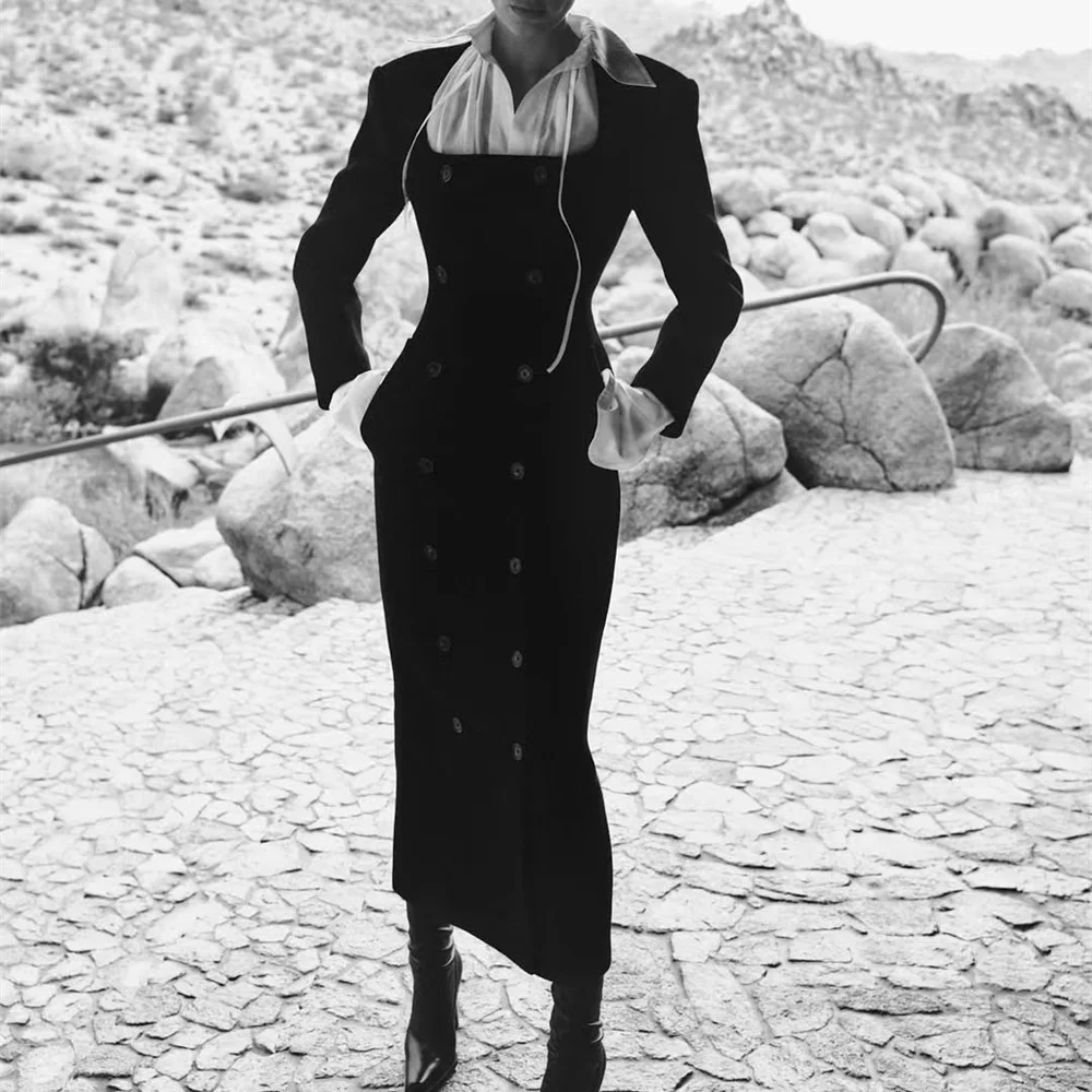 2025年冬 レディース エレガントドレス サテン ダブルブレスト コルセット ロングスカート Y2Kファッション 新作 高品質 パーティードレス ブラ