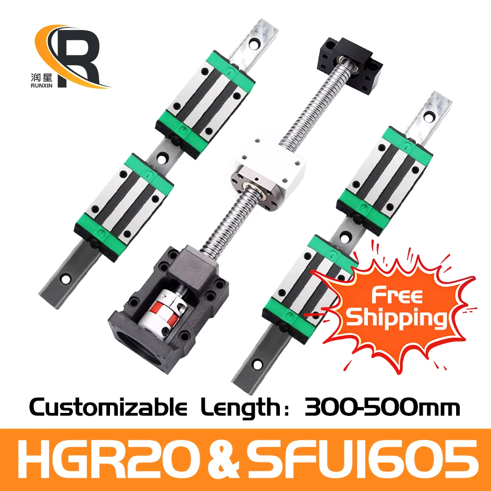 

RXTNC Ball Screw Kit SFU1605 +HGR20 linear guide Kit with 4pcs HGH20CA HGW20CC Slider Blocks L300-500mm+HM12-57 For CNC Part