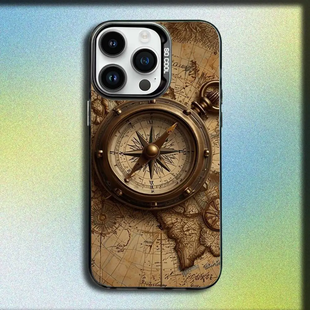 Custodia per telefono con bussola vintage per iPhone 17,16,15,14,13,12,11,Pro,Max,Plus,E,SE4,Air,Mini Black IMD Box