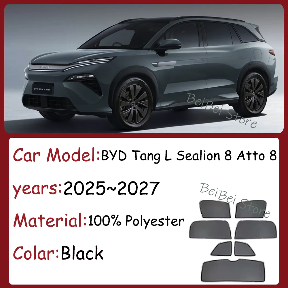 

For BYD Tang L Sealion 8 Atto 8 2025~2027 2026 Car Magnetic Mesh Privacy Sunshade Side Window Sun Shade Interior Accessories