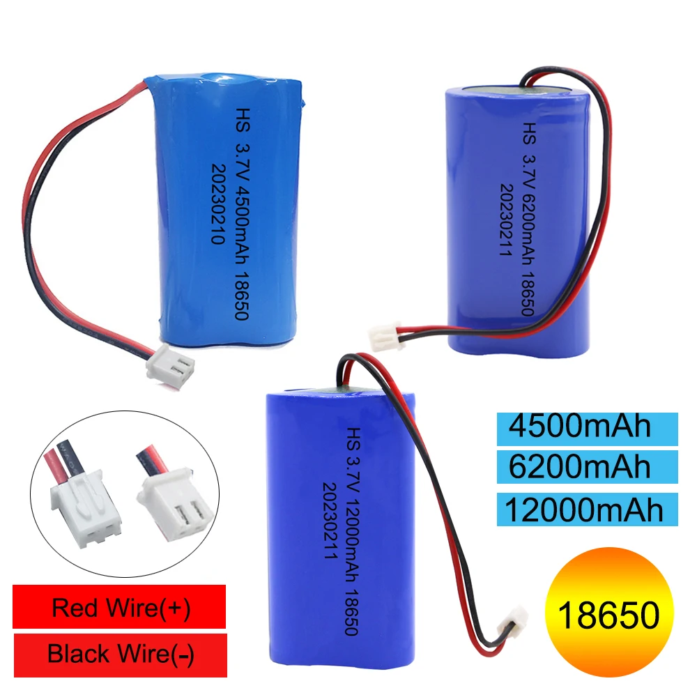 

Lithium Battery 3.7V 18650 with XH2.54-2P Plug 4500/6200/12000mAh Rechargeable battery For Fishing LED Light Bluetooth Speaker