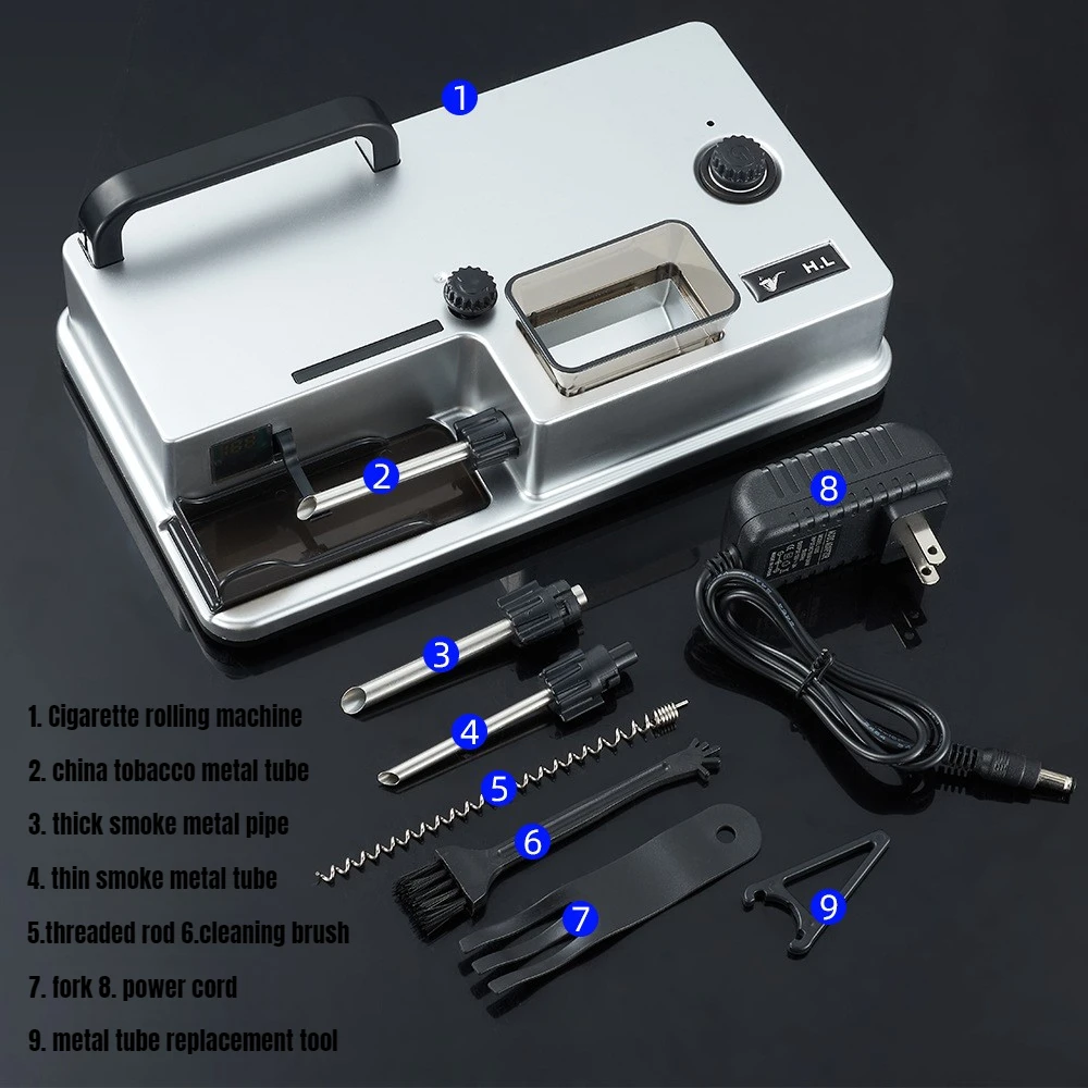 3-in-1 Automatic Cigarette Rolling Machine 5.5/6.5/8mm Tobacco Injector with LED Display Adjustable Speed Tightness