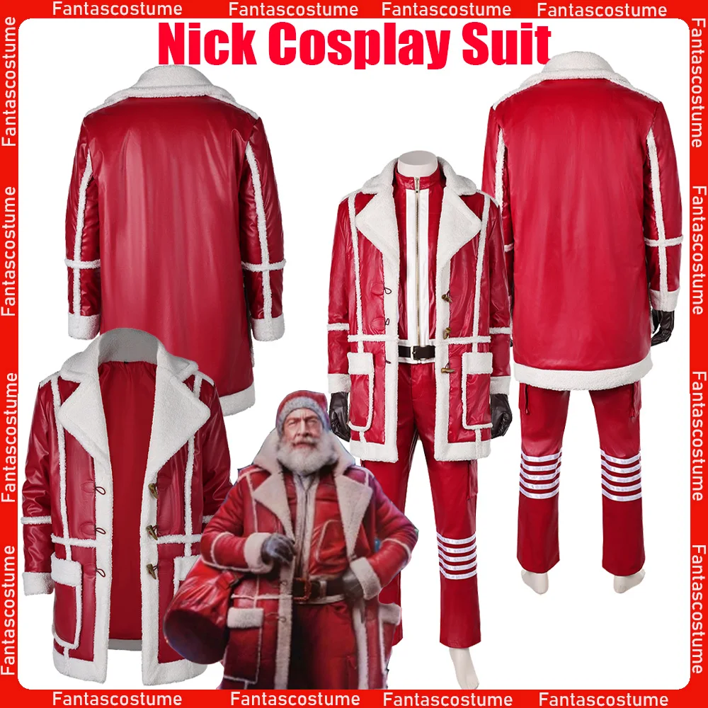 Nick Cosplay Christmas Santa Claus Jacket Costume Movie Red Roleplay One Uniform Coat Pants Halloween Carnival Party Men Suit