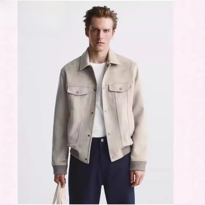 

Весенне-осеннее новое мужское пальто из искусственной замши и бархата с отложным воротником, ветрозащитное молодежное пальто с подставкой