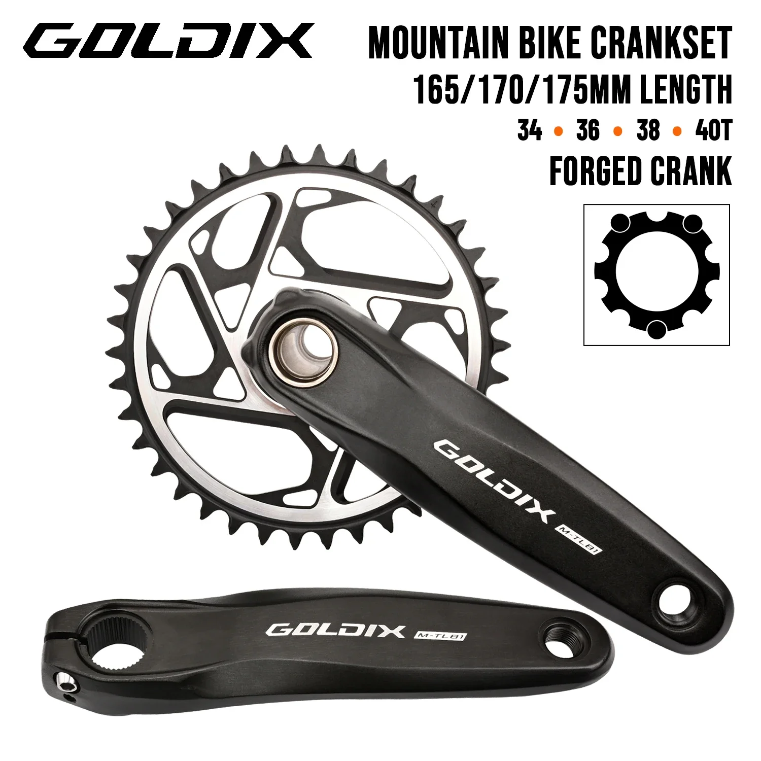 GOLDIX 3 Bolt Direct Bike Crankset 165/170/175mm AL Alloy Crank Arm Narrow-wide Chainring For MTB Bike 7S/8S/9S/10S/11S/12S