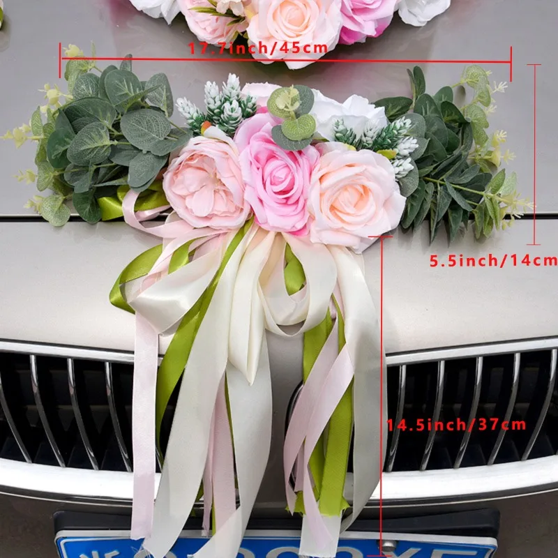 DIY Wedding Car Flower Plate Ribbon Bows Door Handle Ornament Supplies Party Events Accessories Wedding Decoration (Suction Cup)