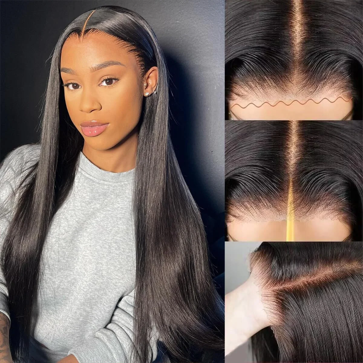 

Бесклеевые парики из натуральных волос, предварительно выщипанные, предварительно вырезанные, 7x6 HD, прямые парики с кружевной застежкой, человеческие волосы, плотность 220%, прямые парики для женщин