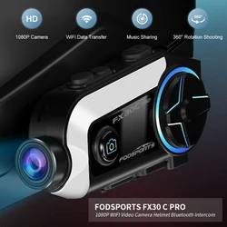 Fodsports-Motocicleta Capacete Bluetooth Intercomunicador, Gravador de Vídeo APP, Câmera WiFi, FM, FX30C PRO, 1080P, BT5.0