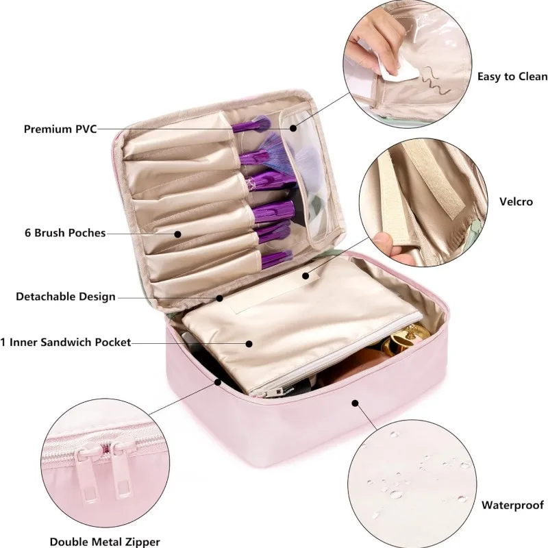 Beautician Cosmetic Bag Travel Make Up Bag Quick Makeup Bag Toiletry Bag Organizer Pink Makeup Pouch Purse Waterproof Handbag