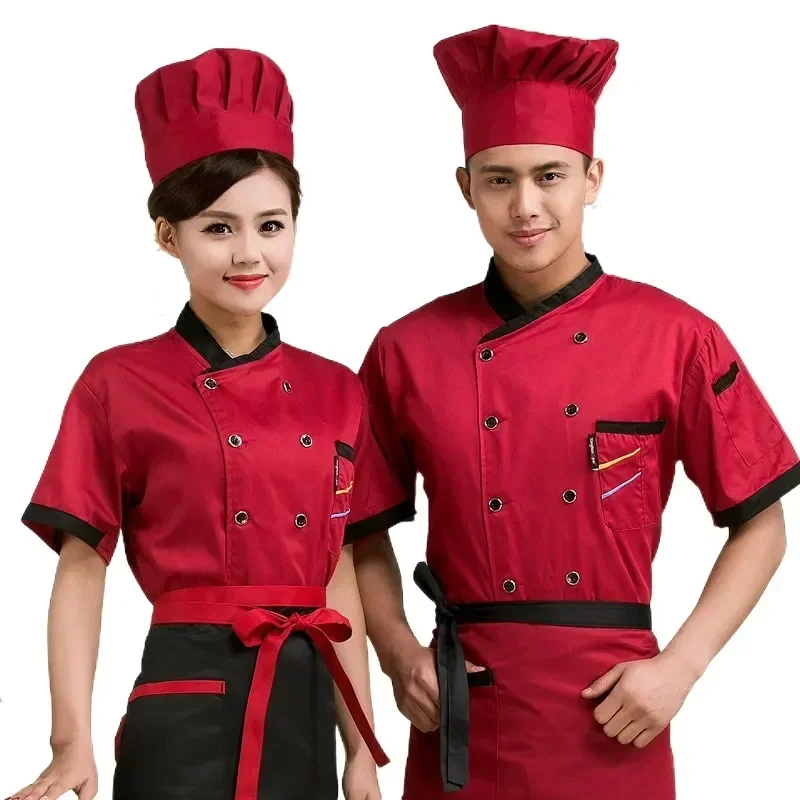 Uniforme de restaurant pour hommes, vêtements de chef à manches courtes, travail élevé d'outillage de cuisine, vêtements d'hôtel, service de qualité, travail d'été