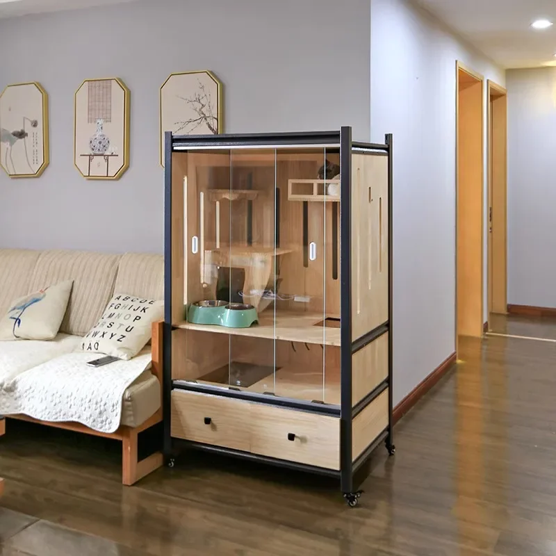 Mengzhu Solid Wood Cat Cabinet Series Indoor Nursing Cabinet Cat Cage Large Space Integrated Home Cat House Cat Villa