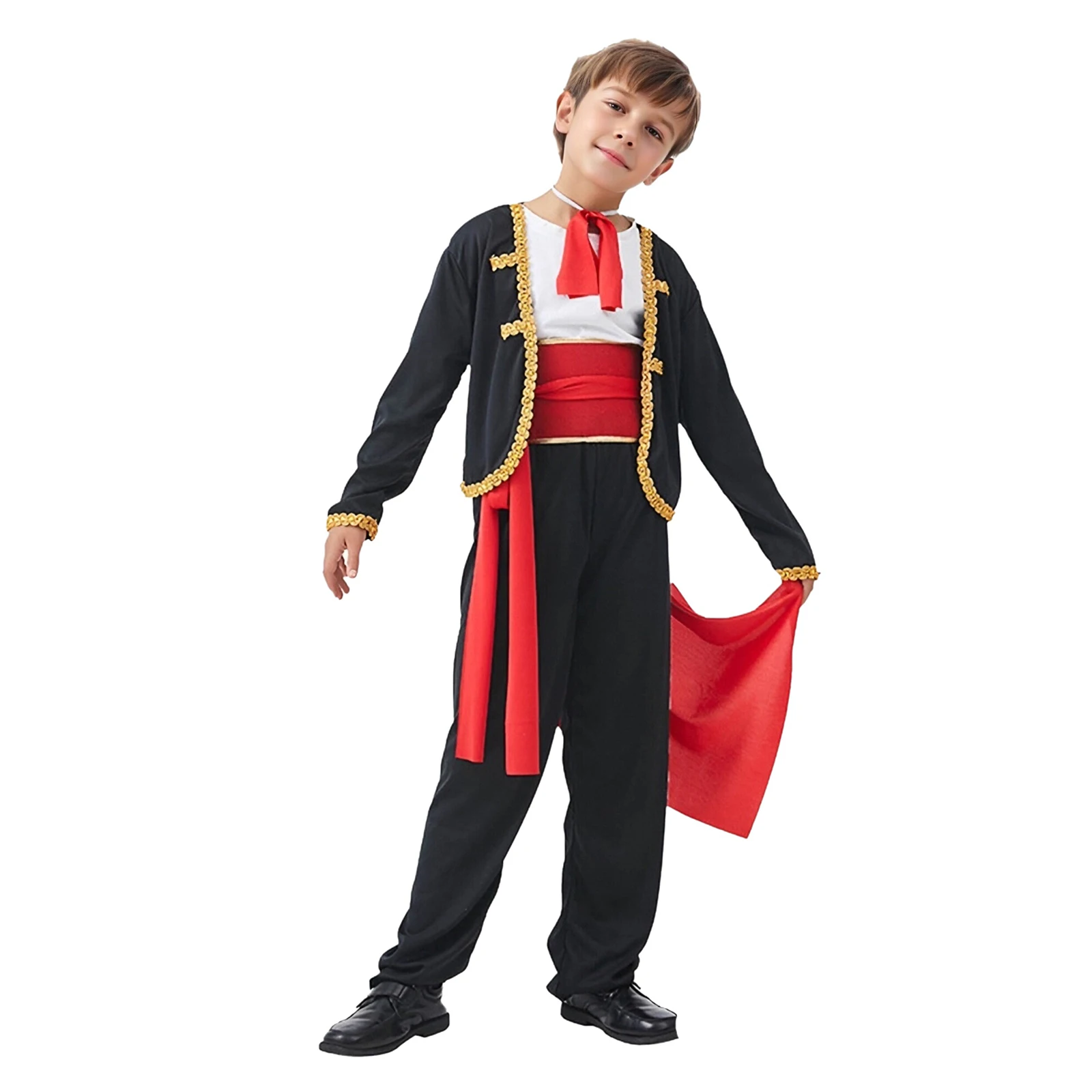 Carnivals Spanish Matador Cosplay Costume Halloween Bullfighter Outfits with Top Neckwear Waistbelt Pants Boys Flamenco Dress Up