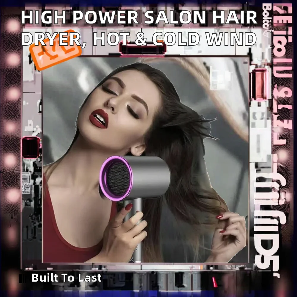 Professional High Power Solon Wireless Foldable Ionic Metal Diffuser Hair Dryer Hot/Cold Wind Volumizer for Hotel Outdoor Use