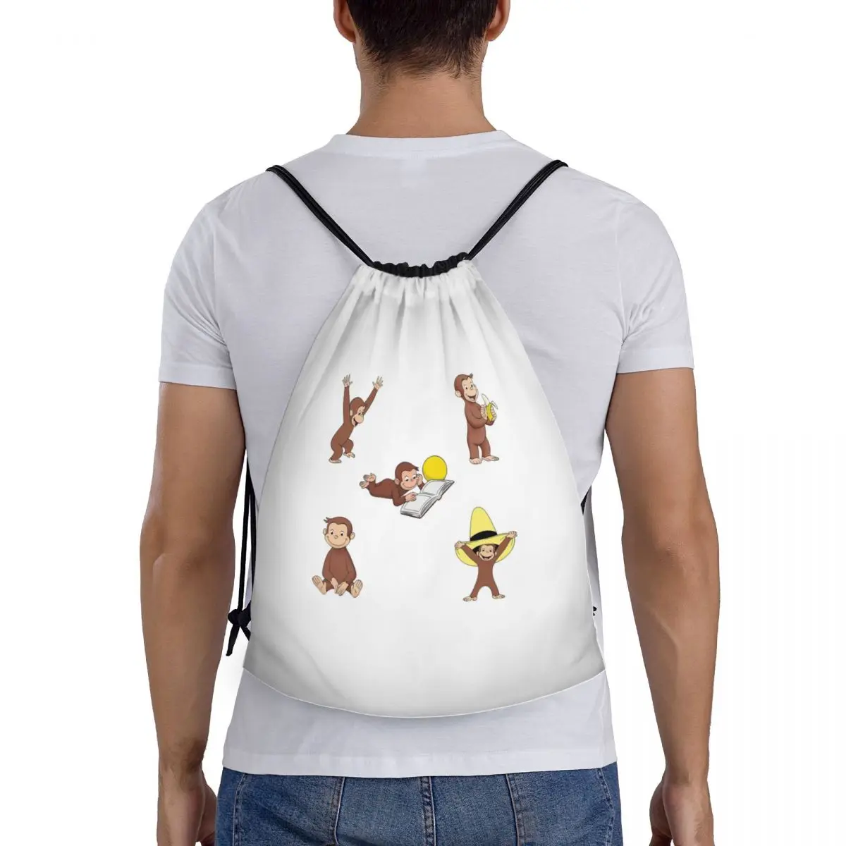 

George The Curious Monkey Cartoon For Kids Pack Backpacks Portable Drawstring Bags Sports Bag Book Bags For Travel Students