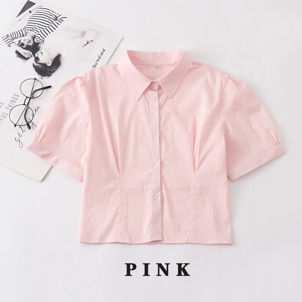 เกาหลี Jk ชุดสูทหญิงพัฟแขนสีขาวและสีชมพูเอวเสื้อกระโปรงสะโพกสีทึบวิทยาลัยเครื่องแต่งกายผู้หญิง