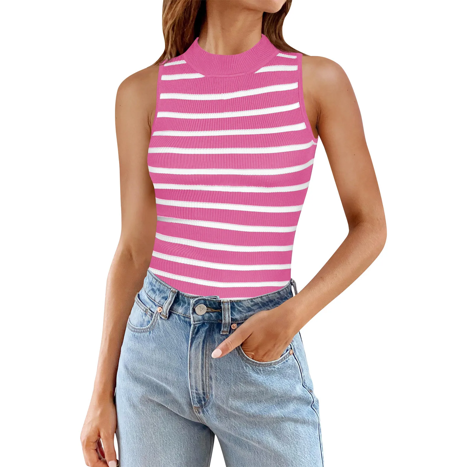 سترة نسائية مضلعة بقصة ضيقة ، موضة غير رسمية ، قمم كلاسيكية مخططة مطبوعة ، سترة صغيرة برقبة عالية أسفل ، صيف ، جديد