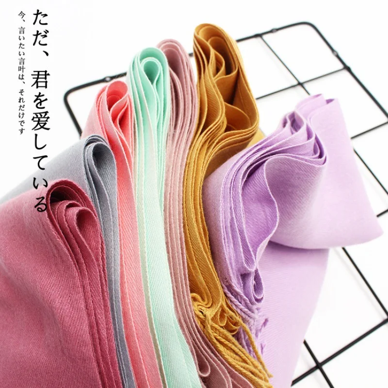 Winter Women's Pink Scarf with Tassel Decoration Solid Color Versatile Warm Cashmere-Like Wrap for All Seasons 3