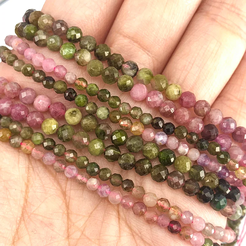 Natural Small Particle Faceted Color Tourmaline Loose Round Beads 3/4MM For Jewelry Making DIY Bracelets Necklace Accessories
