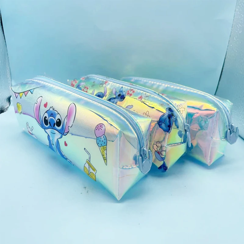 Kawaii Disney Stitch Laser Pencil Case Cute Pencil Box Stationery Pen Storage Bag Office School Supplies