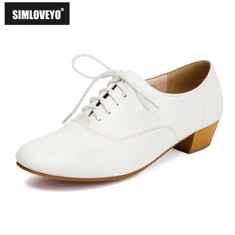 SIMLOVEYO Female Brand 2025 Leisure Women Pumps Round Toe 3.5cm Block Heels Lace Up Vintage Daily Shoes Large Size 40 41 42 43